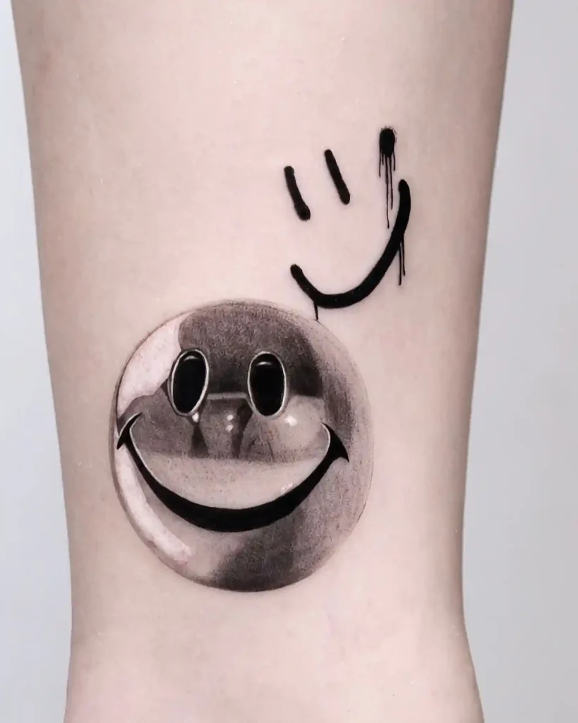 Chrome Sphere with Graffiti Drip Smile on Forearm