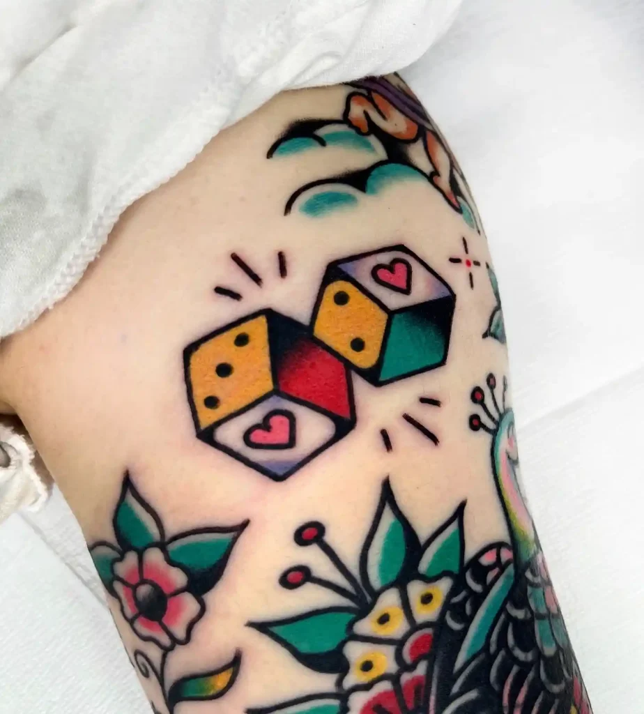 Colorful Traditional Lucky Dice on Shoulder