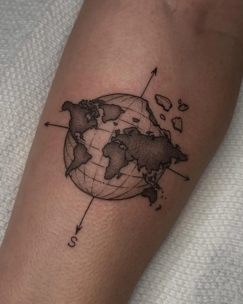 Compass Direction Globe Tattoo