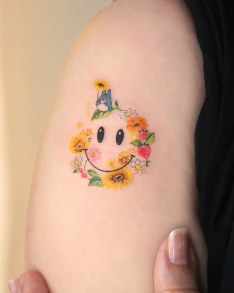 Floral Wreath Totoro Smile on Shoulder