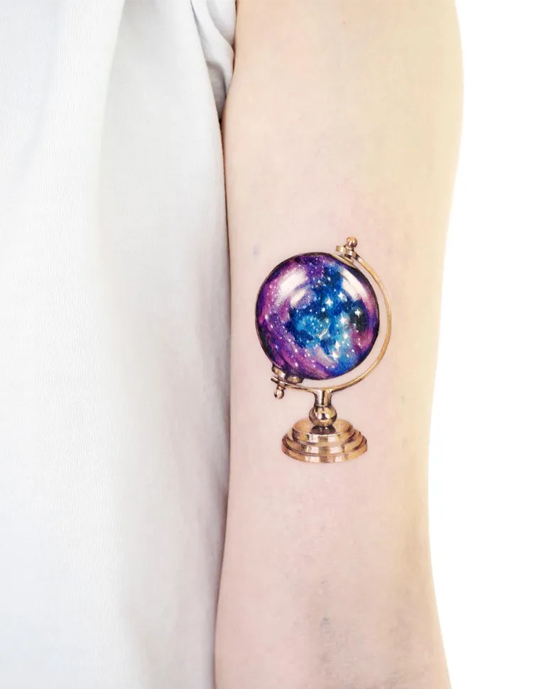 Galaxy Filled Globe Stand Tattoo