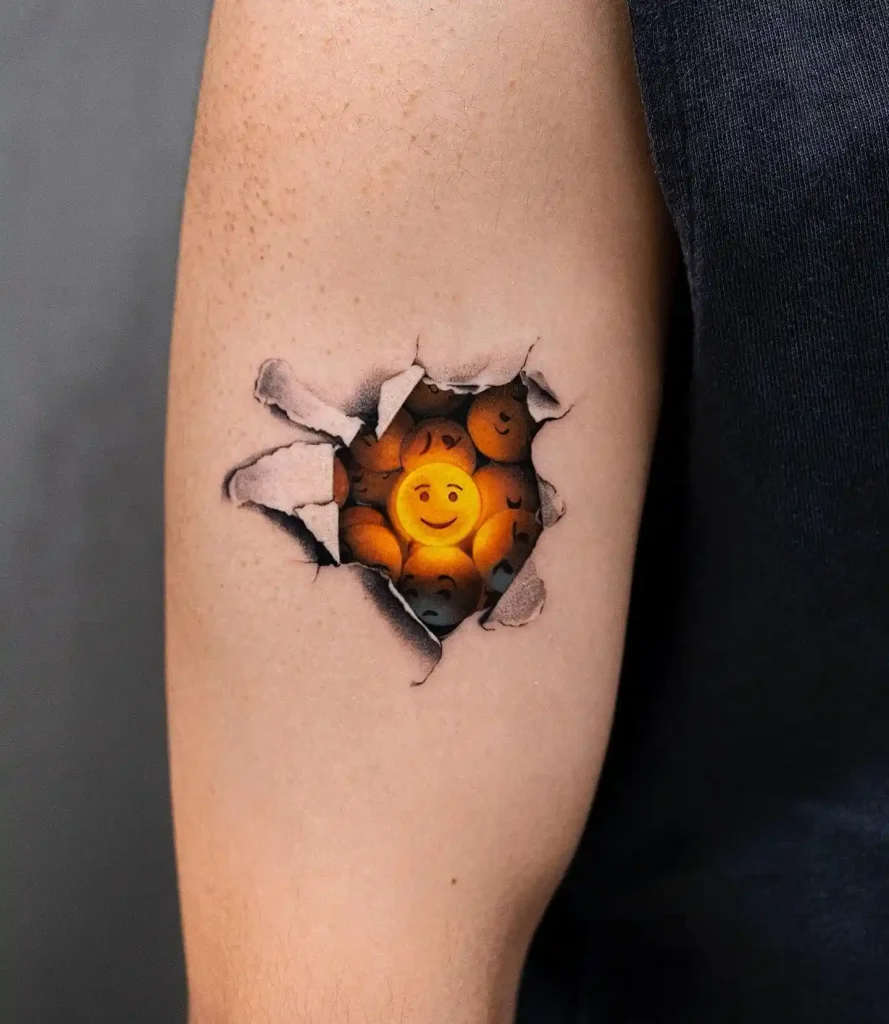 Glowing Smiles through Torn Skin on Forearm