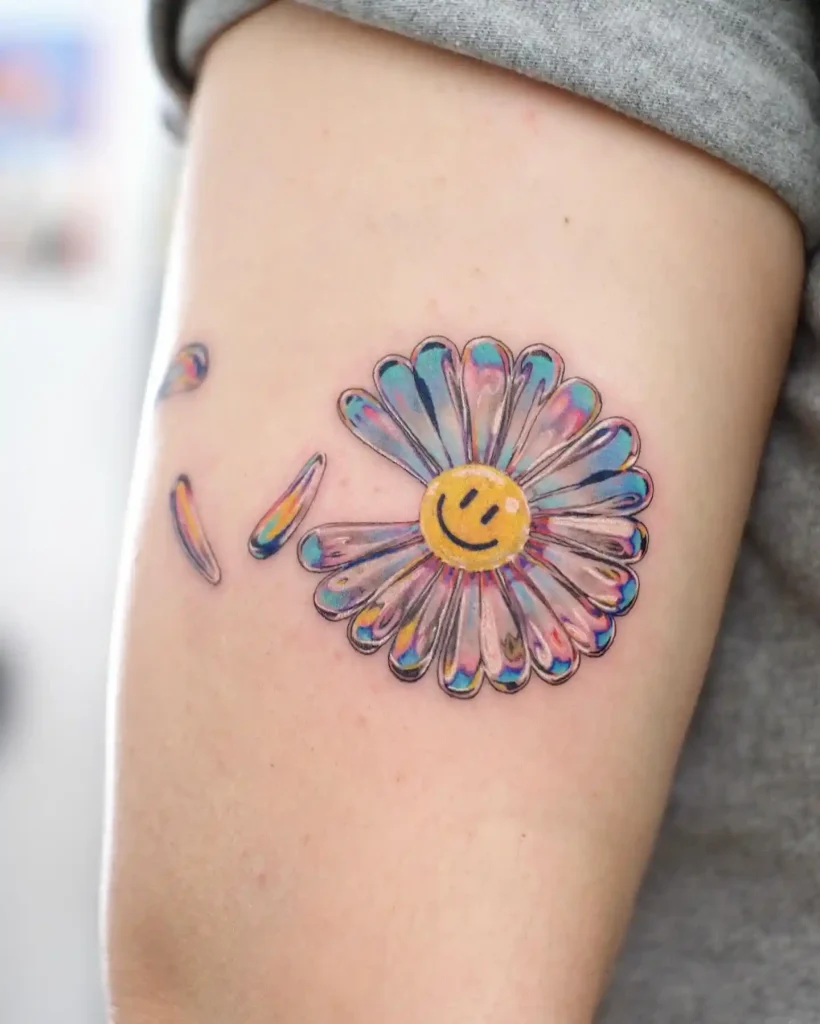 Holographic Chrome Daisy Smile on Upper Arm
