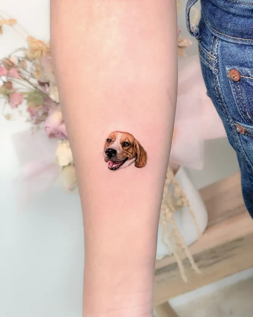 Miniature Beagle Portrait on Inner Forearm