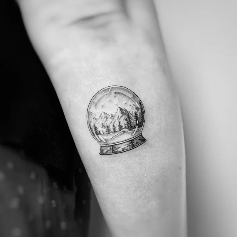 Minimal Snow Globe Landscape Tattoo