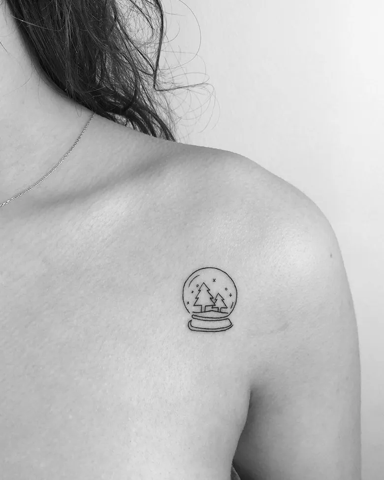 Minimal Snow Globe Linework Tattoo