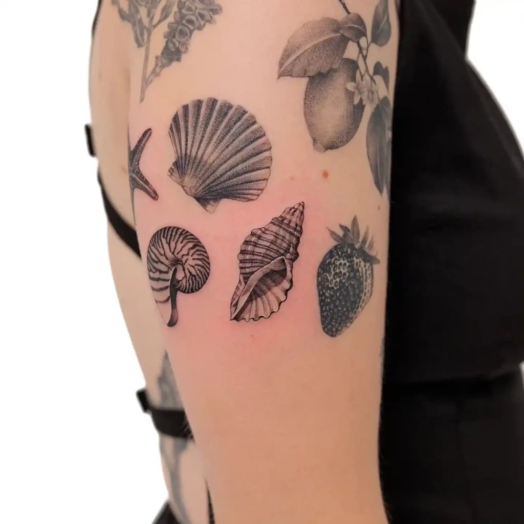 Monochrome Marine Life Medley on Upper Arm