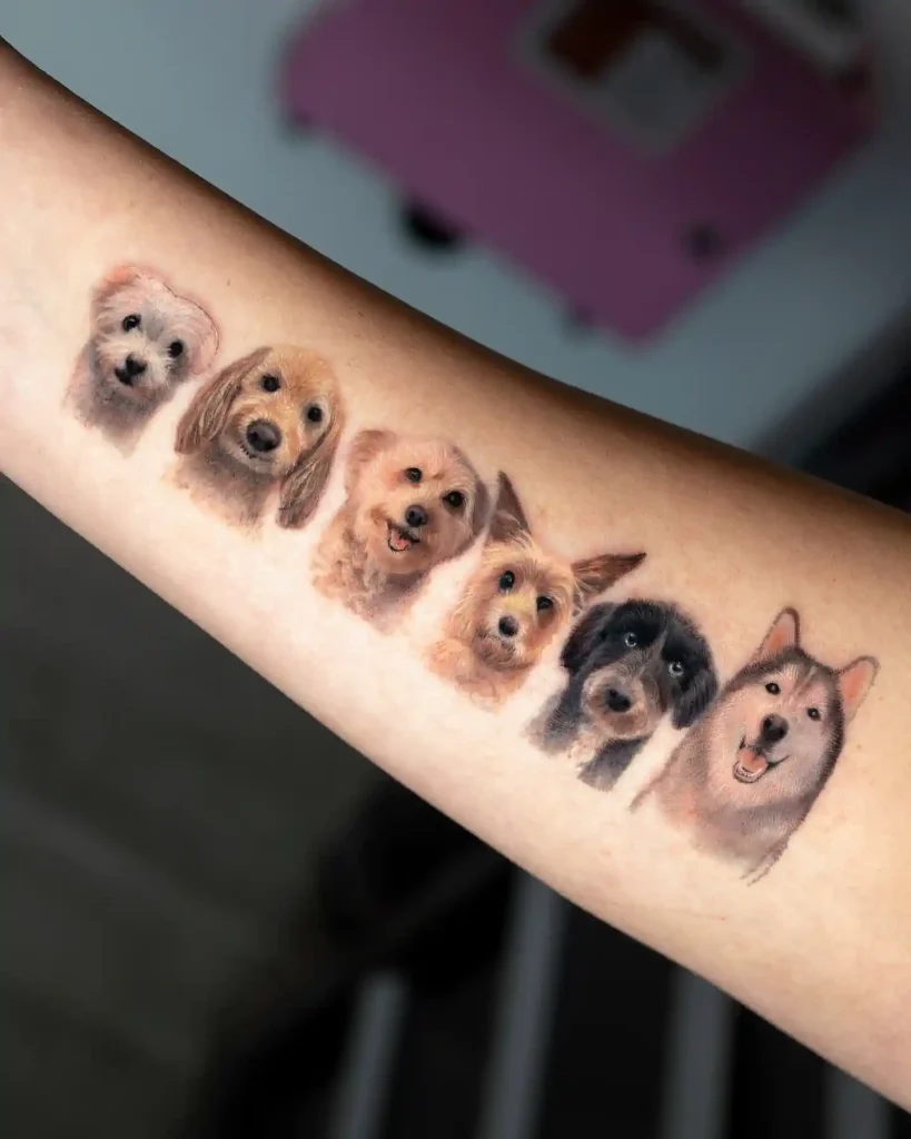 Multiple Puppy Portraits on Forearm