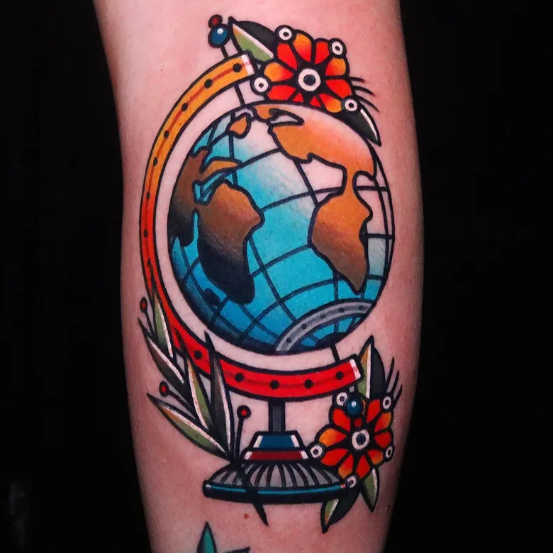 Neo Traditional Globe with Bold Florals