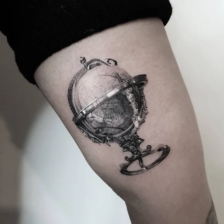 Ornate Vintage Armillary Globe Tattoo