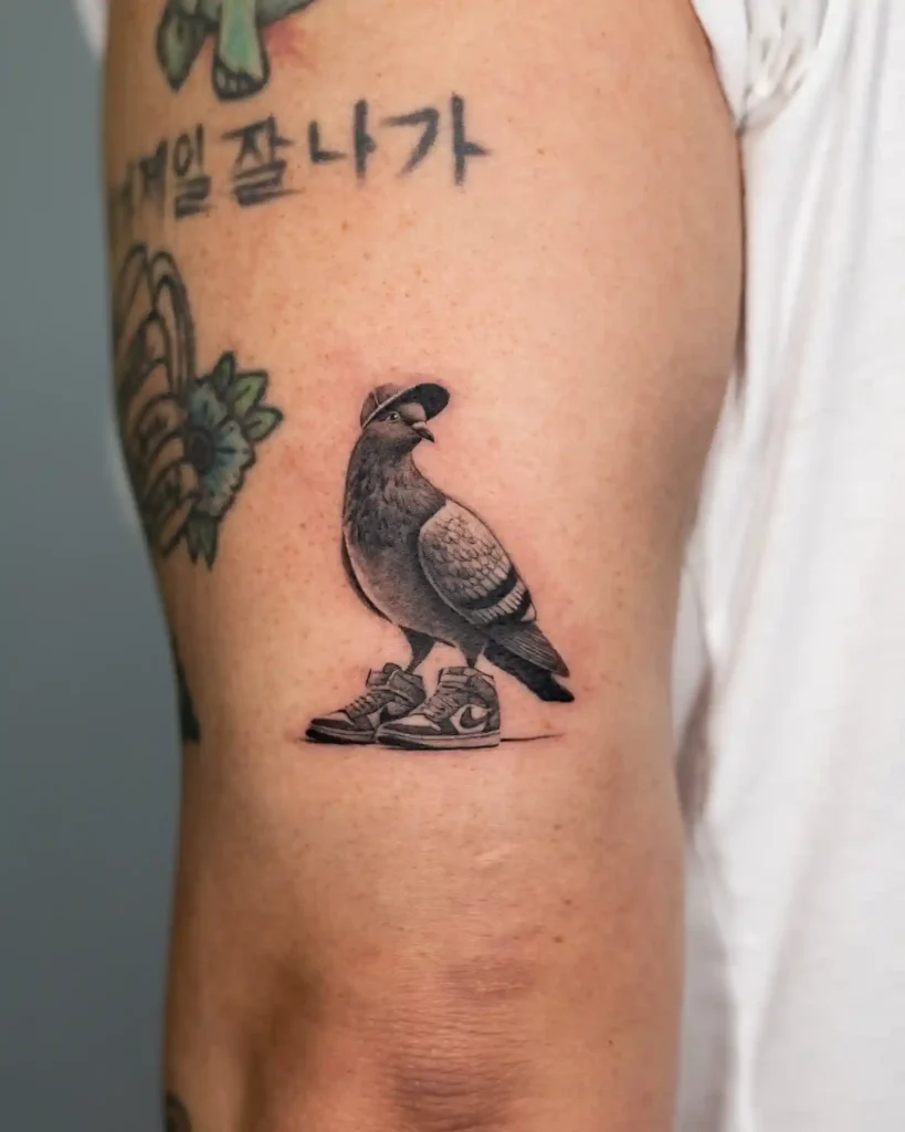 Pigeon in High Top Sneakers on Forearm