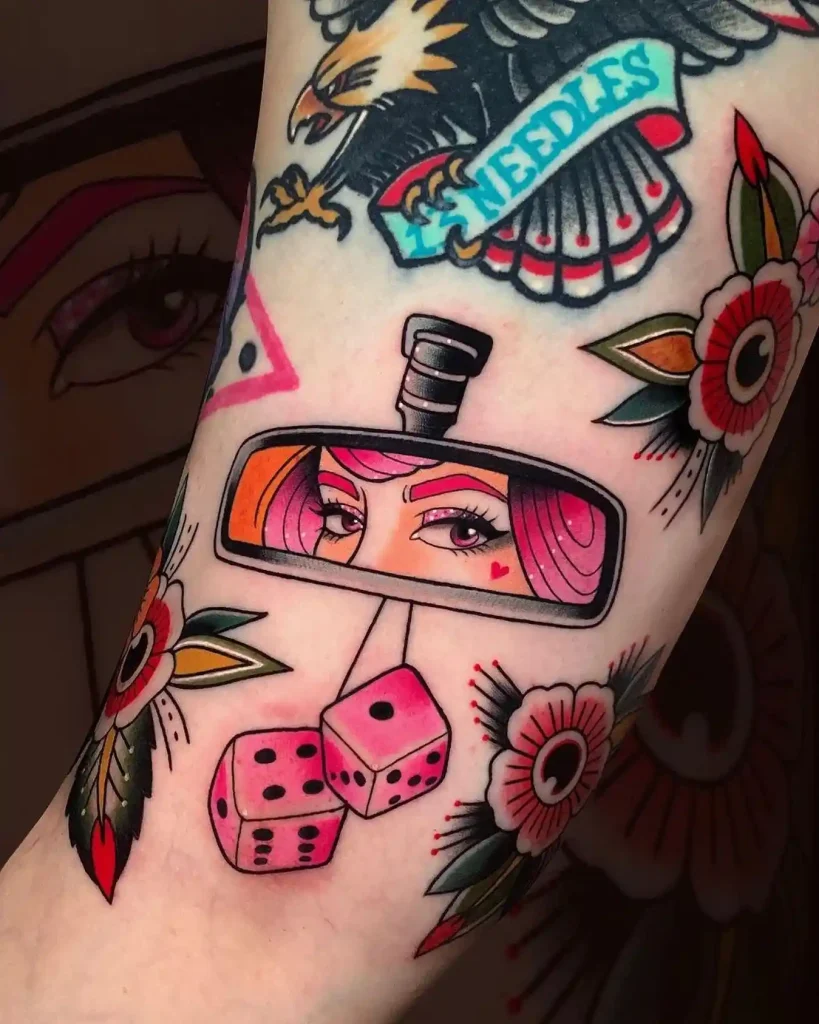 Pink Retro Mirror Dice on Forearm