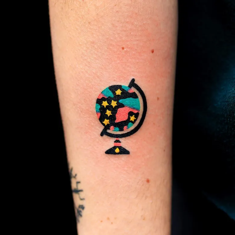 Playful Pop Art Globe Tattoo