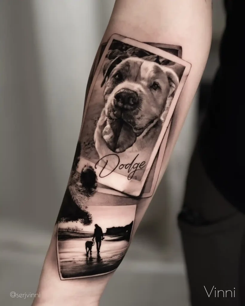 Polaroid Style Dog Memorial on Forearm