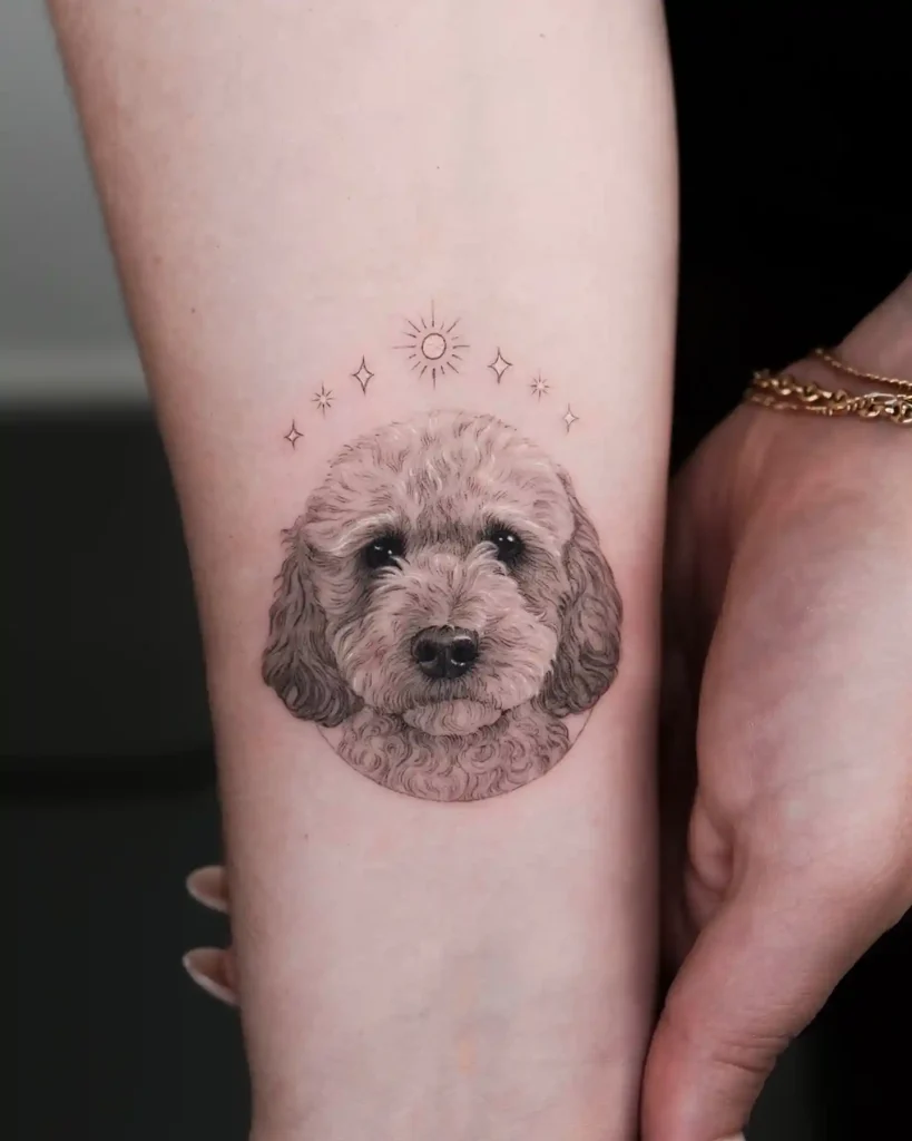 Poodle Portrait with Celestial Accents on Forearm