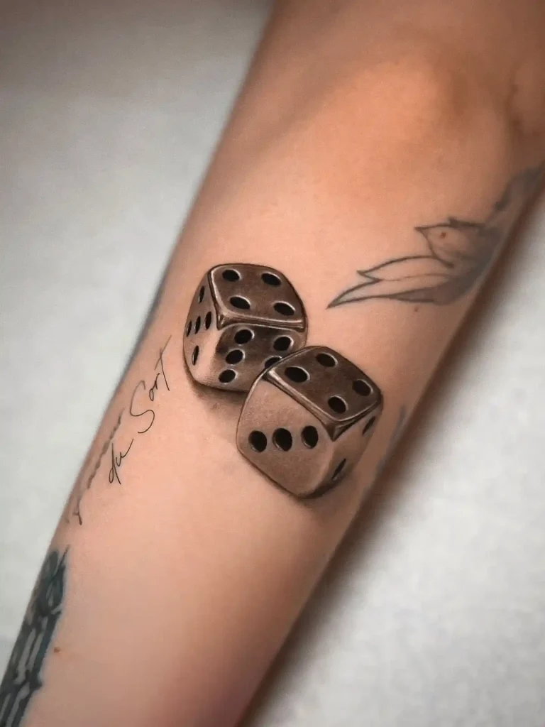Realistic Chrome Dice on Forearm