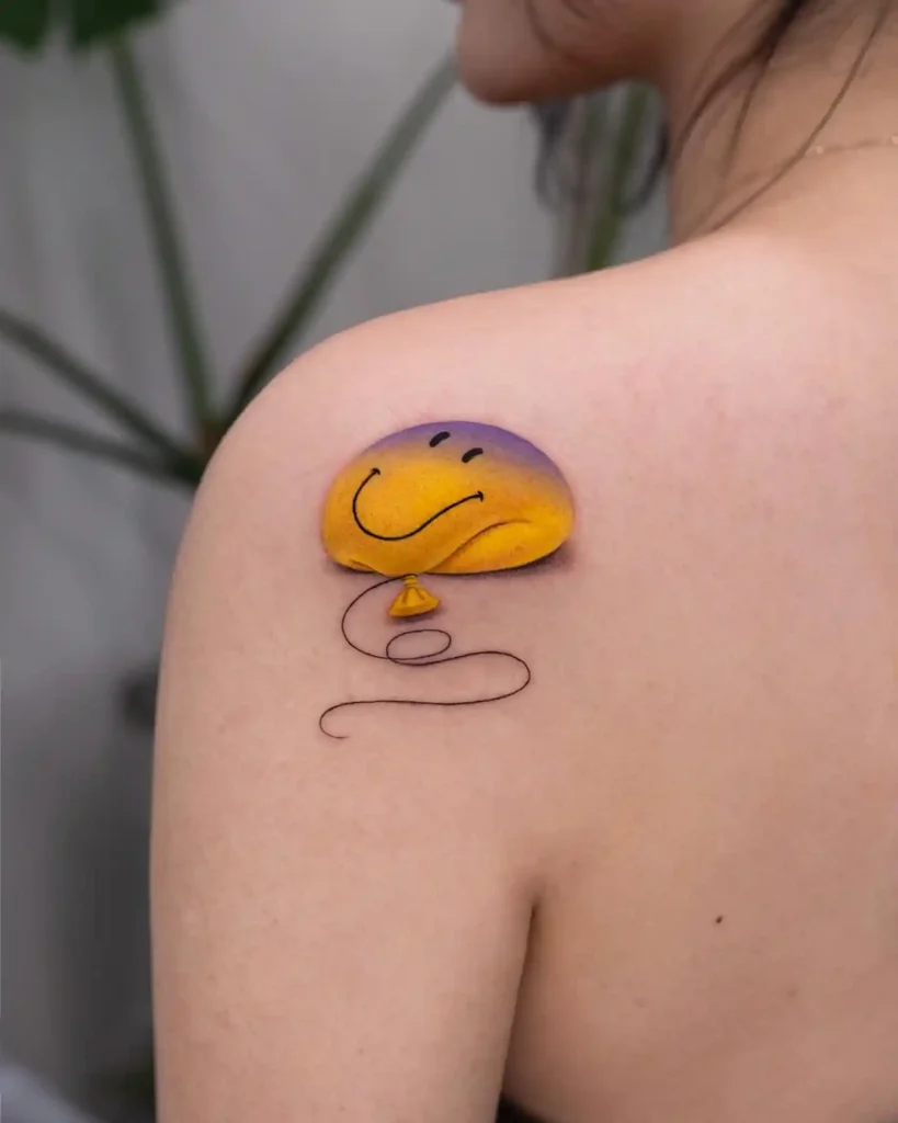 Realistic Deflating Smile Balloon on Shoulder