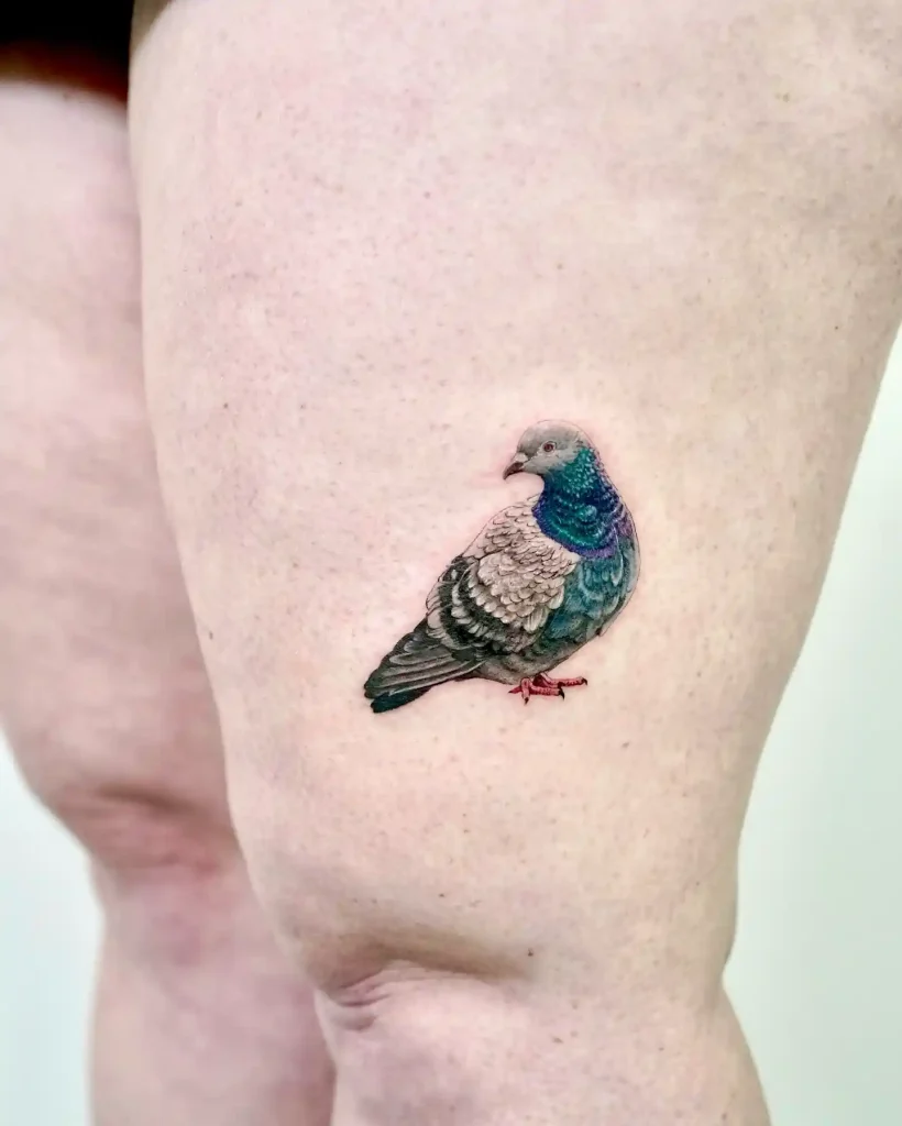 Realistic Pigeon Portrait on Thigh