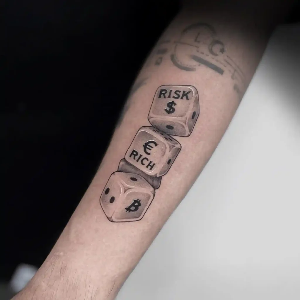 Risk and Rich Currency Dice on Forearm