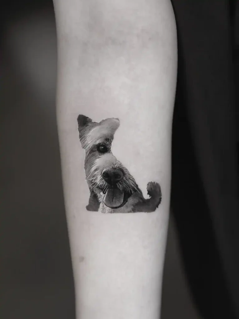 Silhouetted Terrier Portrait in High Contrast on Forearm