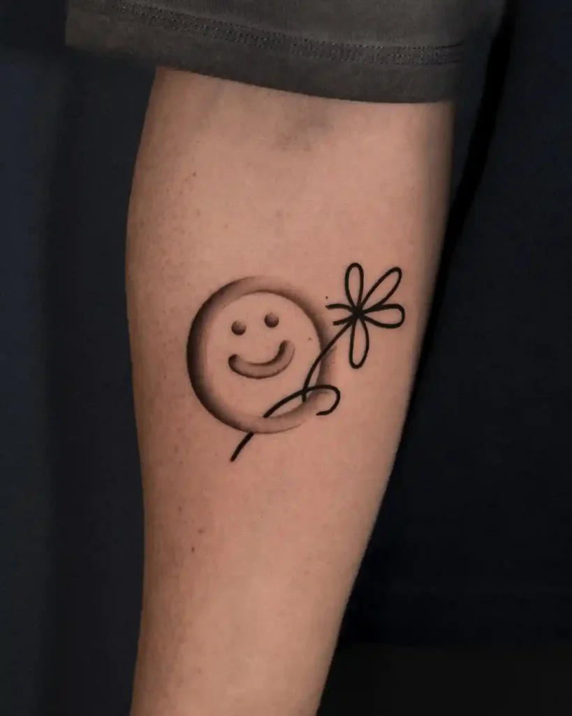 Simple Minimalist Smile Holding Flower on Forearm