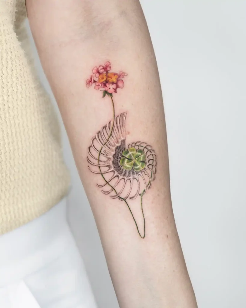 Skeleton Shell with Lucky Clover on Forearm