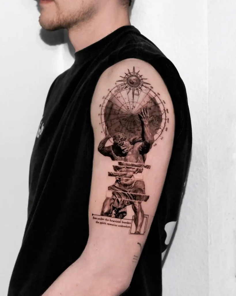 Sliced Stone Atlas with Compass on Upper Arm