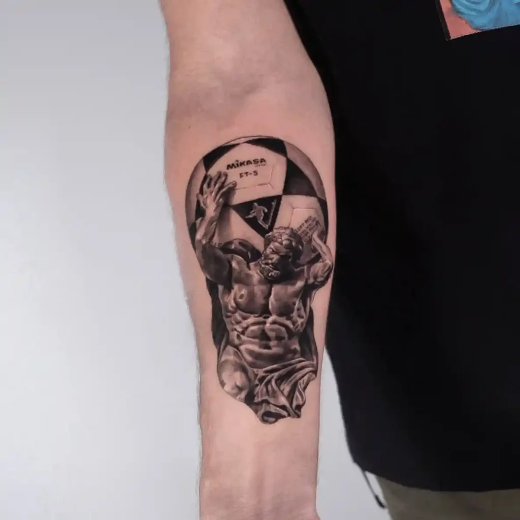 Soccer Ball Atlas Tribute on Forearm