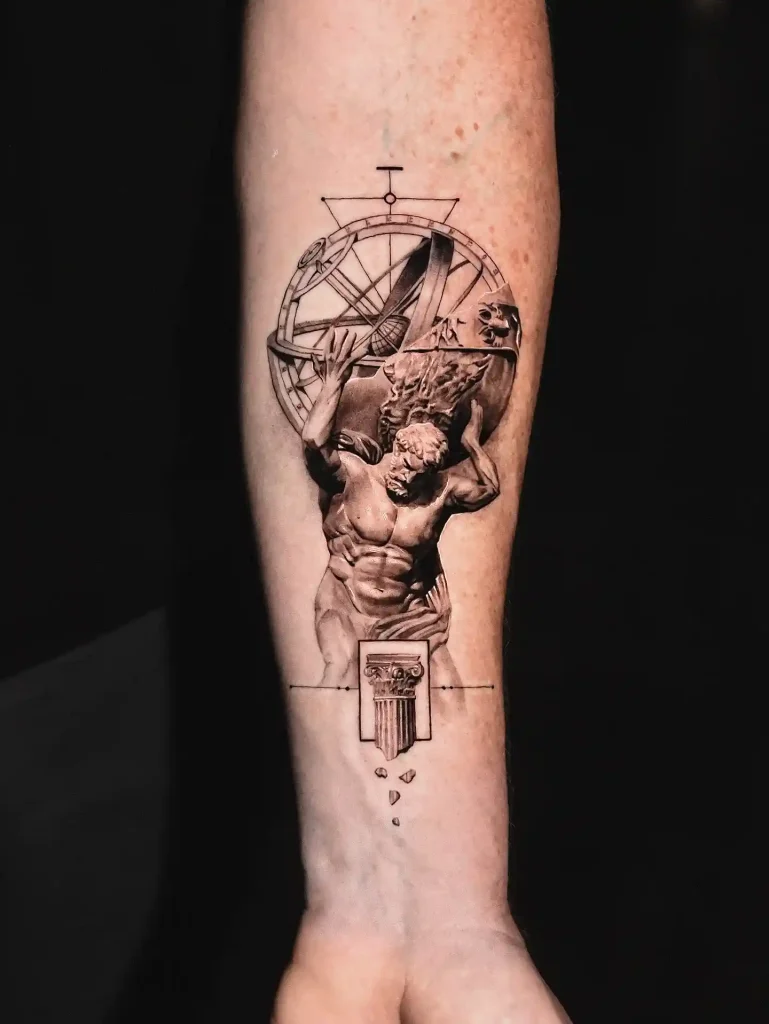 Statue Atlas with Broken Pillar on Forearm