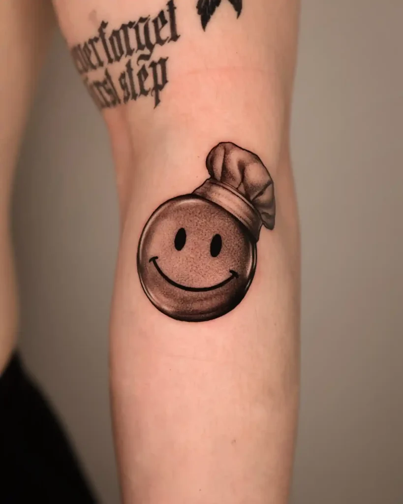 Stoic Chef Hat Smile on Back of Leg