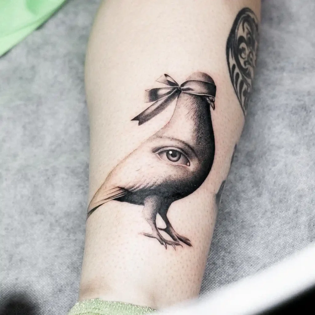 Surreal Eye Pigeon on Forearm