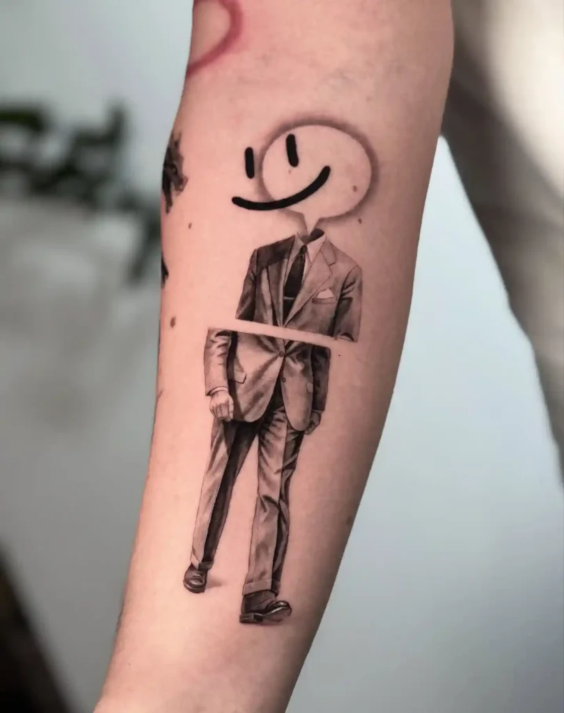 Surreal Floating Smile Speech Bubble on Forearm