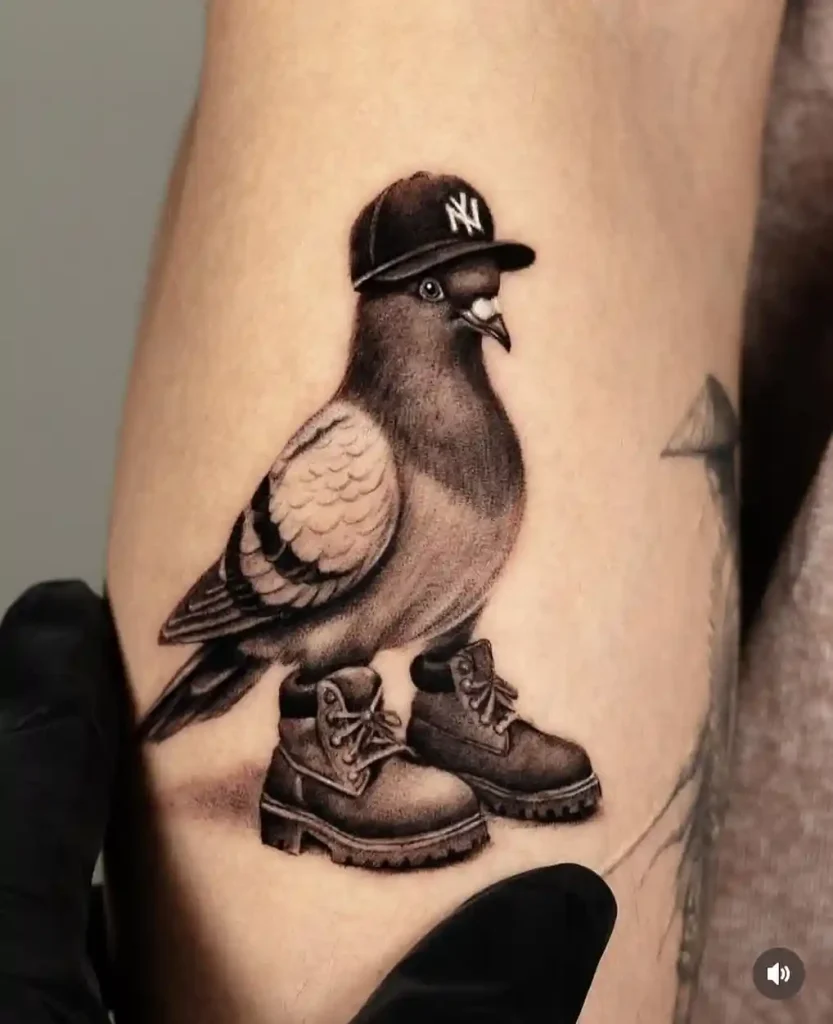 Timbs Wearing Pigeon on Forearm