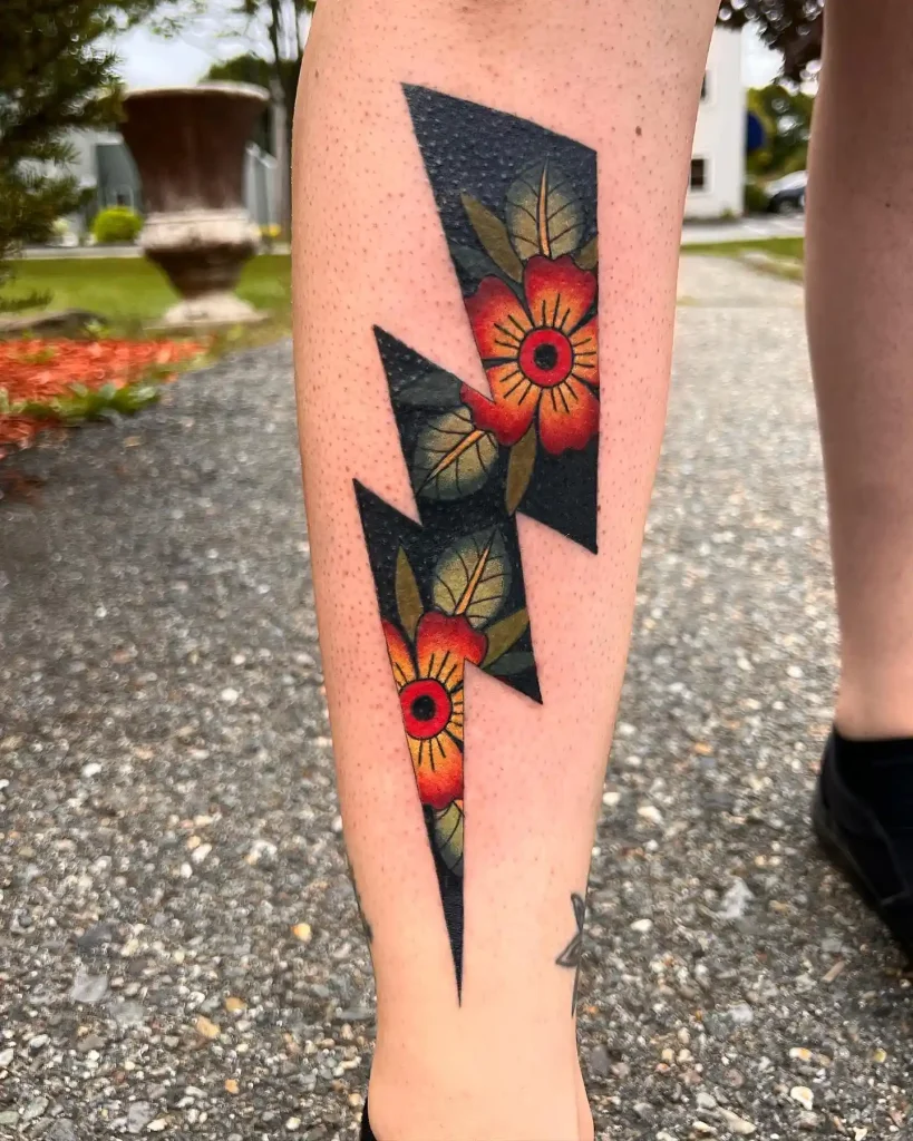 Traditional American Floral Bolt on Lower Leg