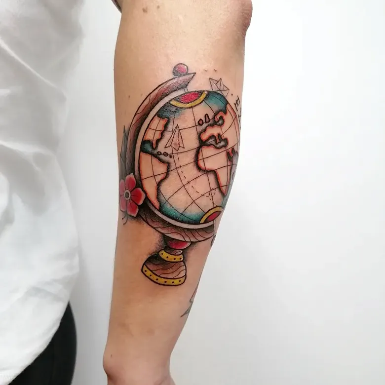 Traditional Globe Tattoo with Travel Spirit