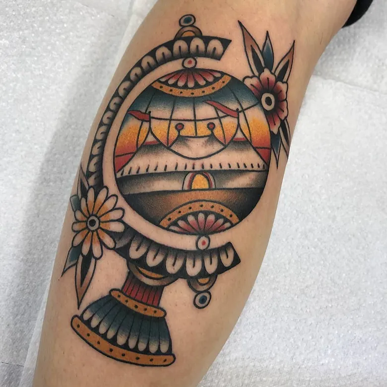 Traditional Sunset Globe Tattoo