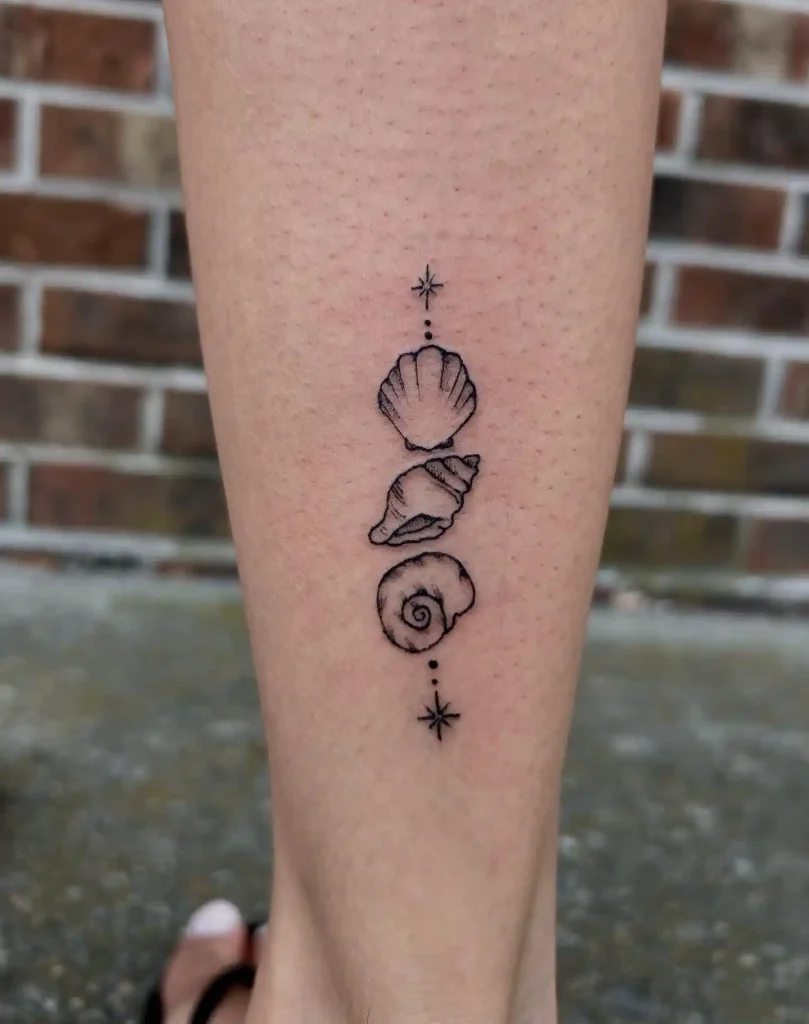 Vertical Shell and Ammonite Totem on Shin