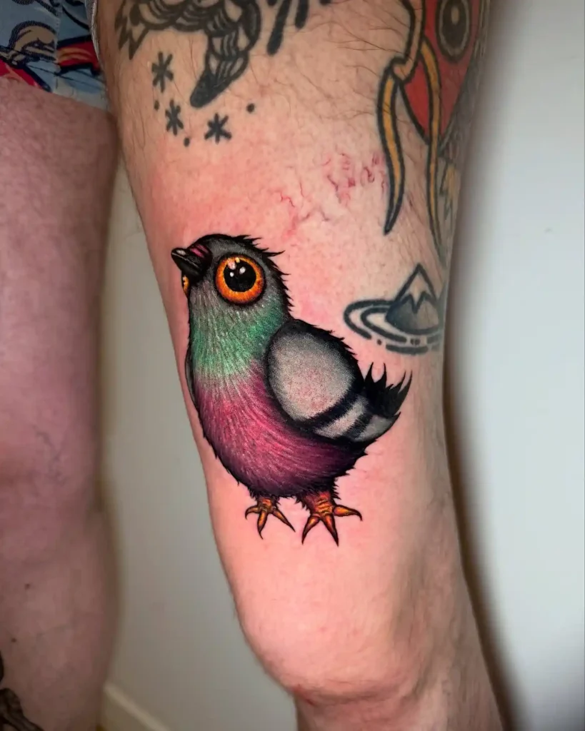 Vibrant Chubby Pigeon on Thigh