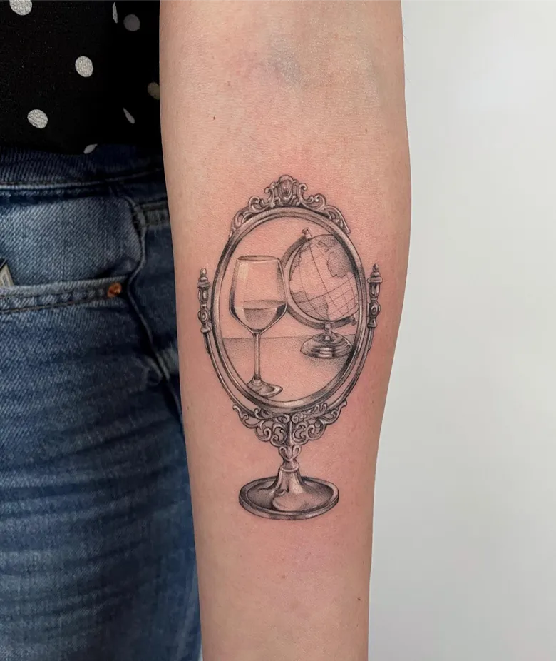 Vintage Mirror Reflection Globe Tattoo