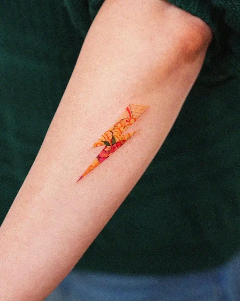 Watercolor Sun and Petal Bolt on Forearm