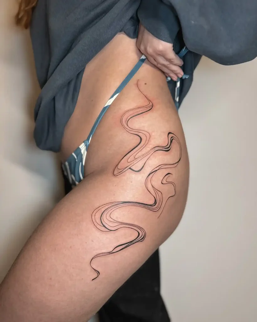 Abstract Flowing Smoke Lines on Thigh