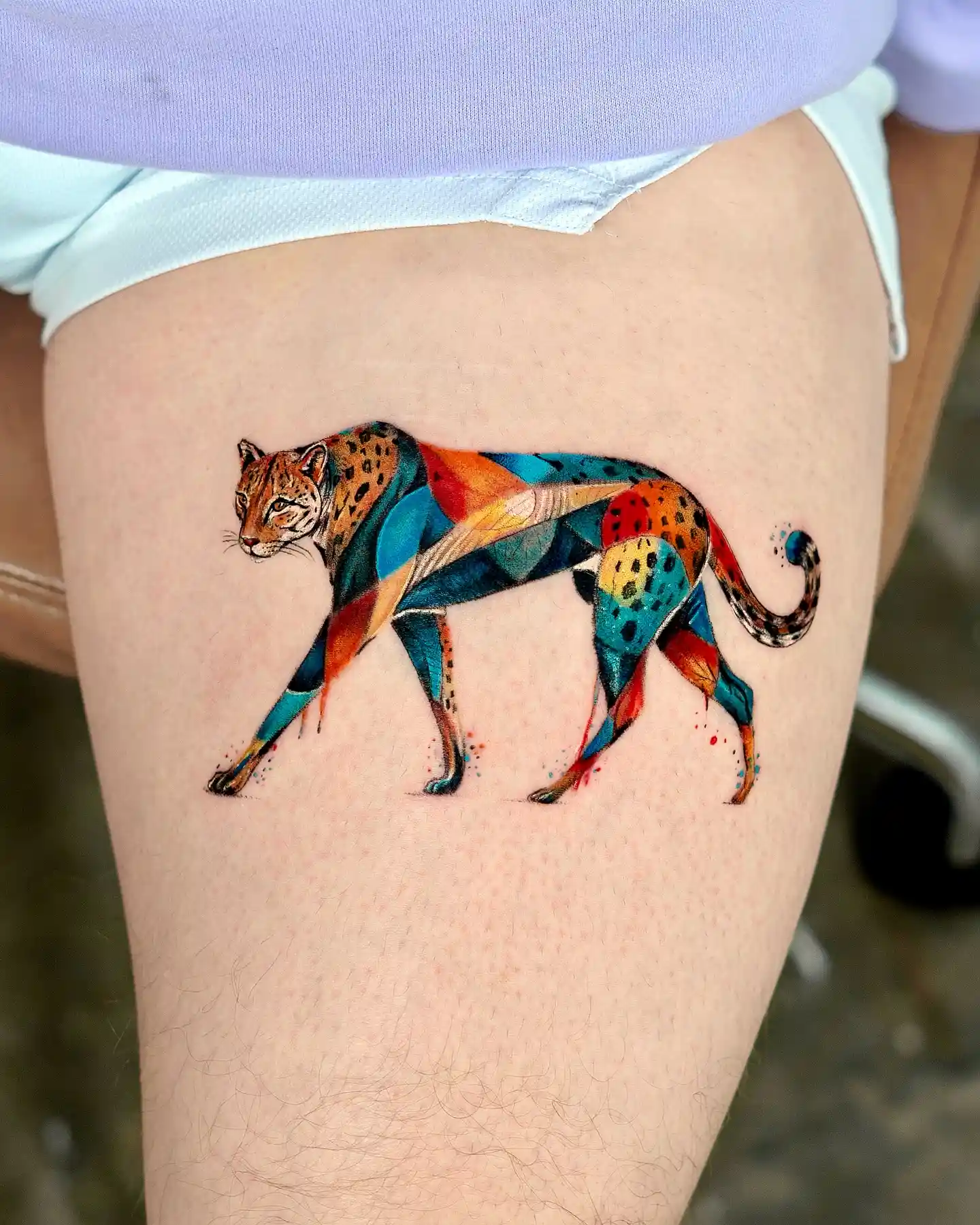 Abstract Geometric Cheetah on Upper Thigh