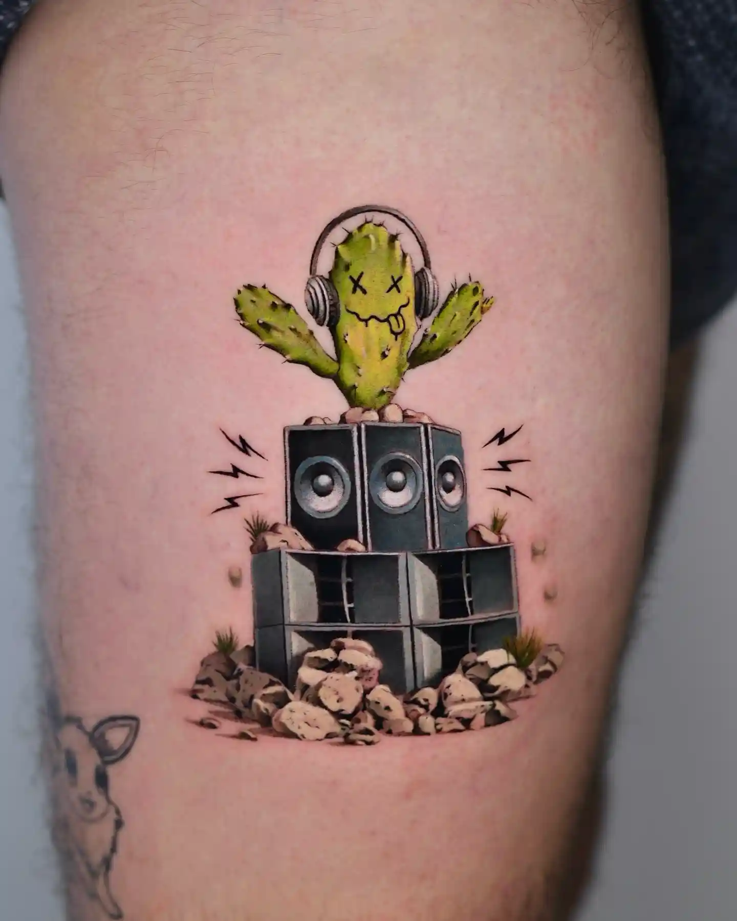 Animated Cactus DJ on Thigh