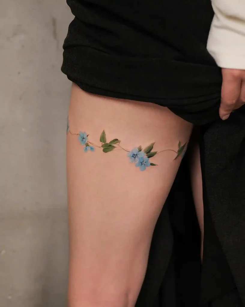 Blue Flower Vine Garter on Thigh