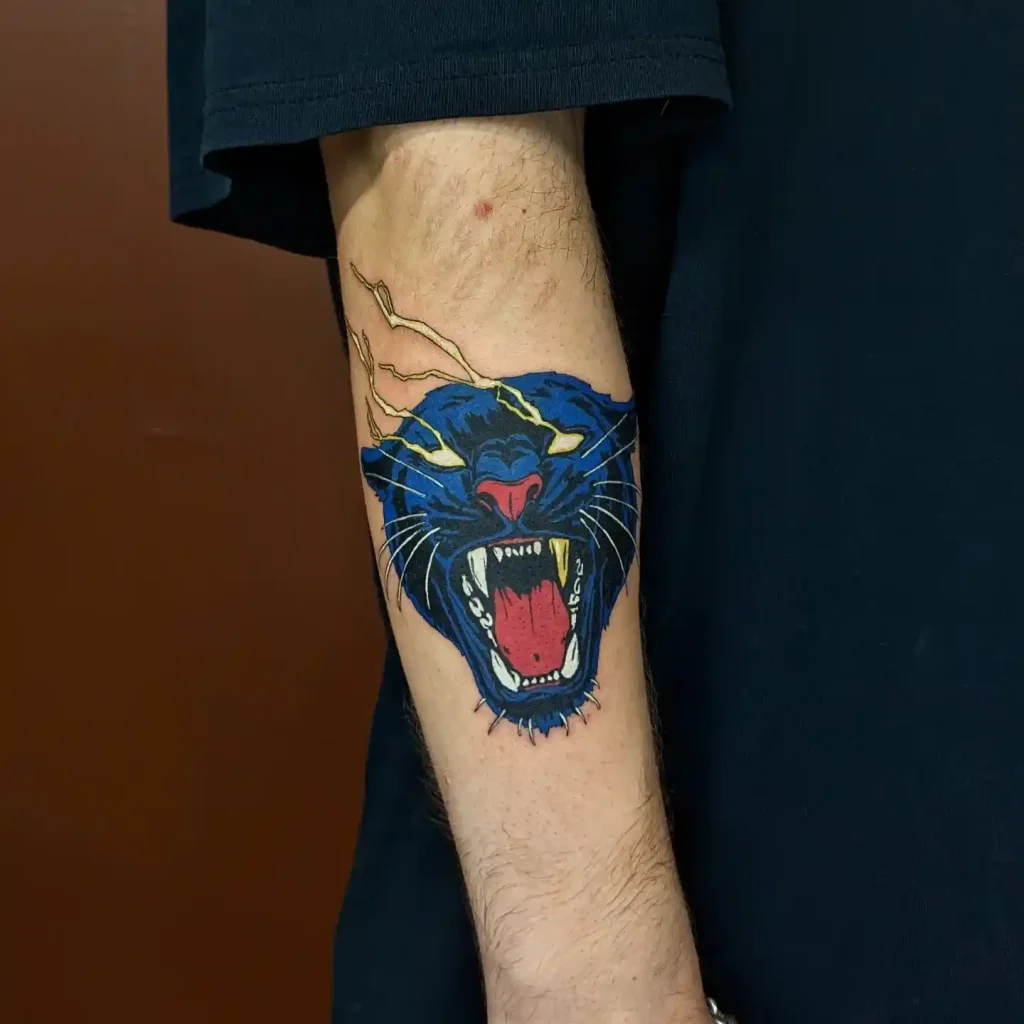 Blue Panther Head with Lightning on Forearm