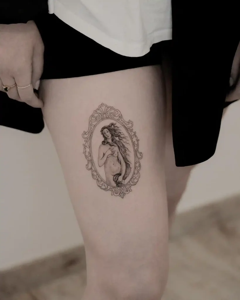 Botticelli Venus in Ornamental Frame on Thigh