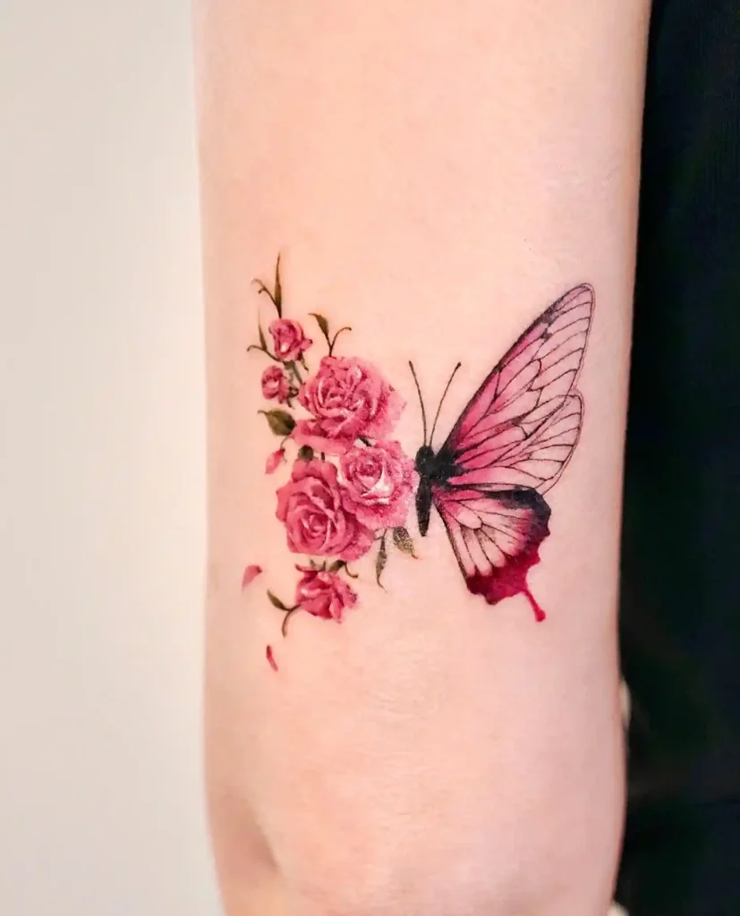 Butterfly and Rose Fusion on Inner Arm