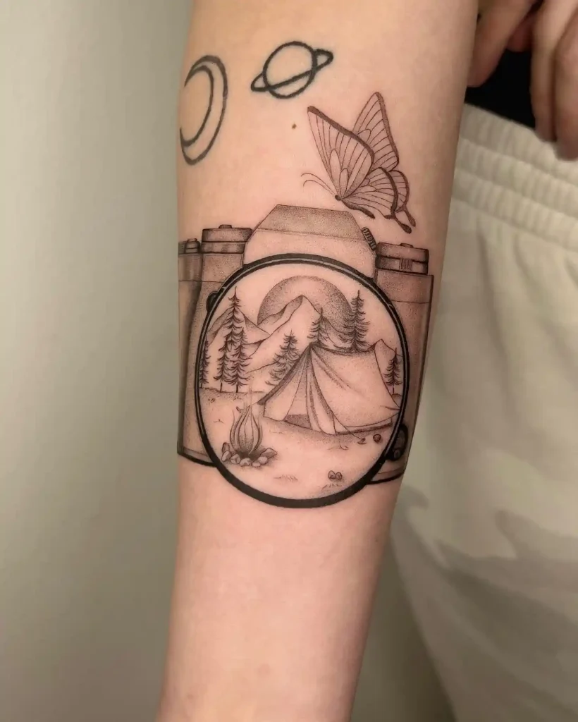 Camera Camping Scene on Forearm