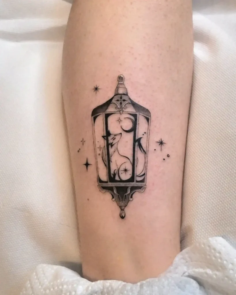 Celestial Fox Lantern with Stars on Forearm