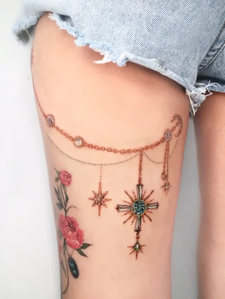 Celestial Jewelry Chain with Charms on Thigh